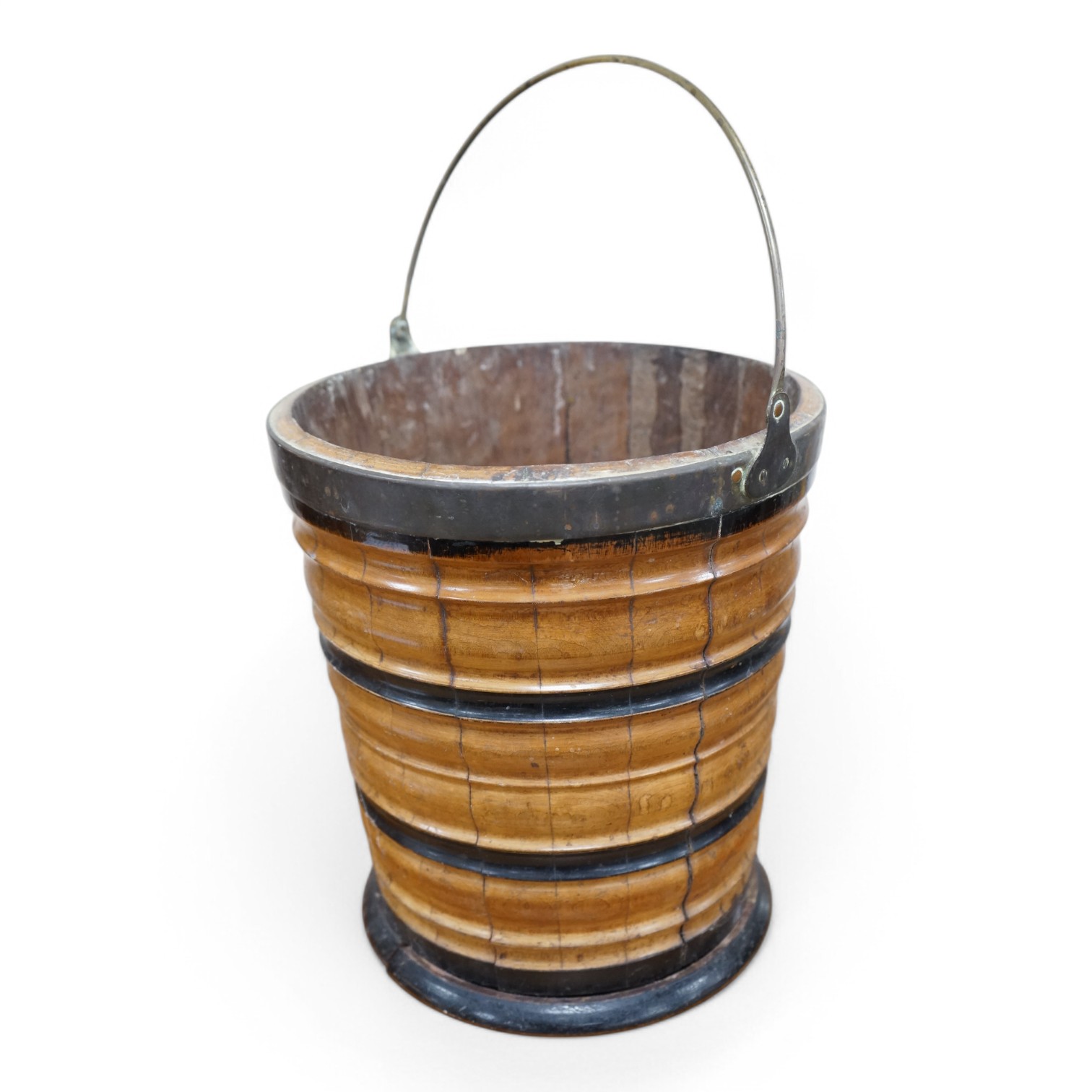 A 19th century Dutch oyster bucket with swing handle, 31cm high. Condition - some splits
